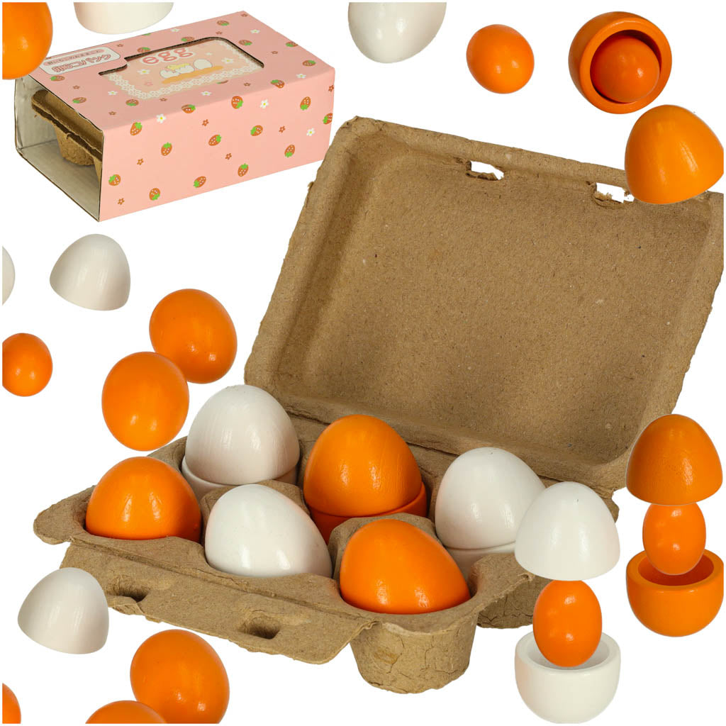 Oua de jucarie, Zola®, detasabile, cu galbenusuri din lemn, 6 buc si cutie depozitare, 15.5x10x6 cm Oua de jucarie, Zola®, detasabile, cu galbenusuri din lemn, 6 buc si cutie depozitare, 15.5x10x6 cm